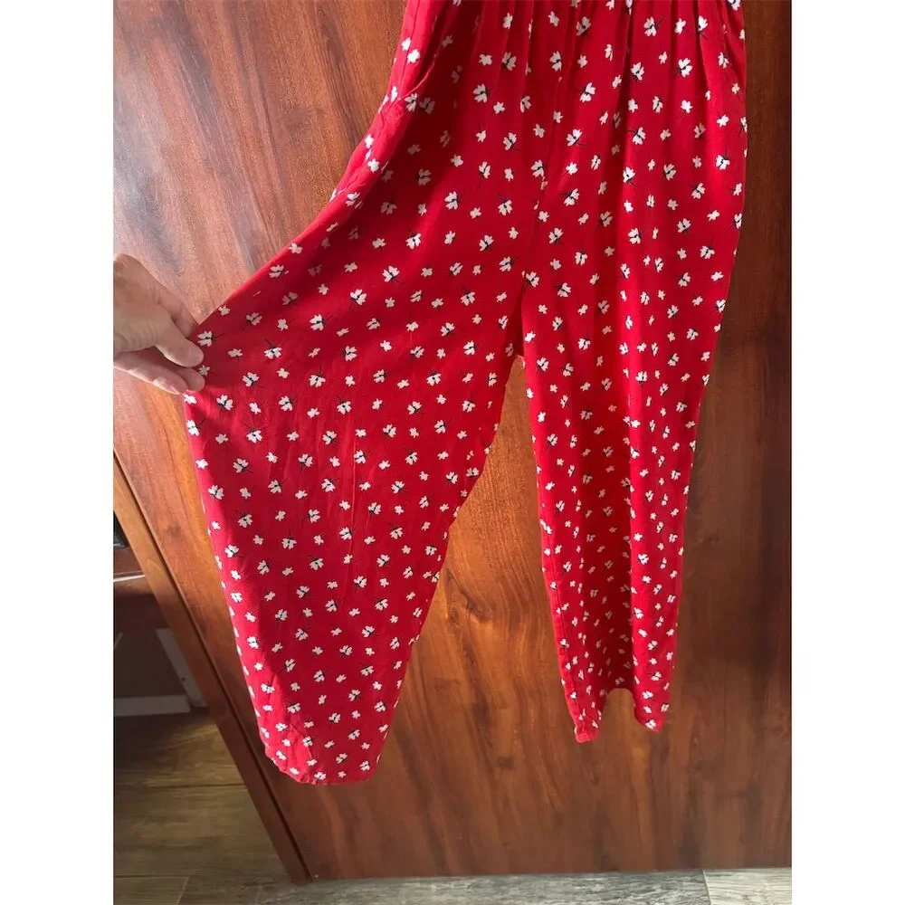 Abercrombie Kids Girls Red Floral Spaghetti Strap Jumpsuit Size 11/12